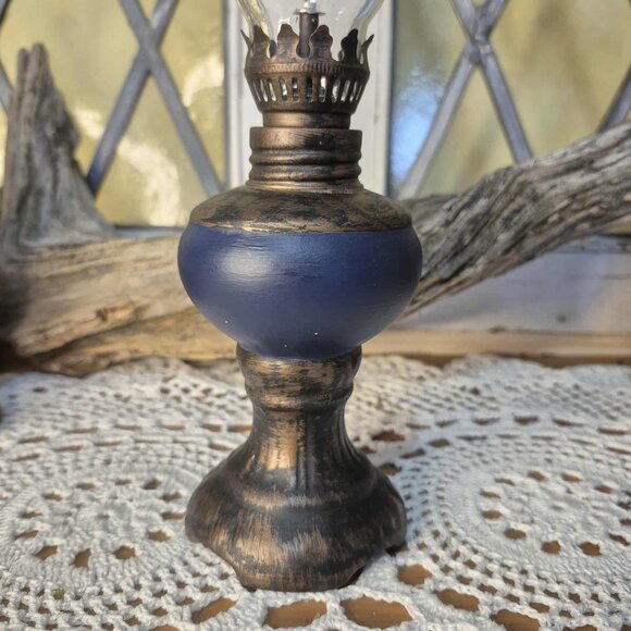 Mini Oil Lamp Set Blue Gold Bronze - Picture 9 of 13